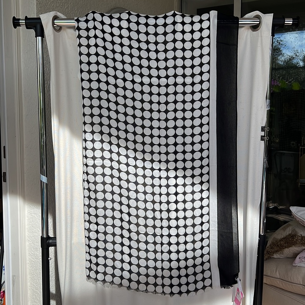 KATE SPADE Dancefloor oblong scarf black and white polka dots - Picture 12 of 12
